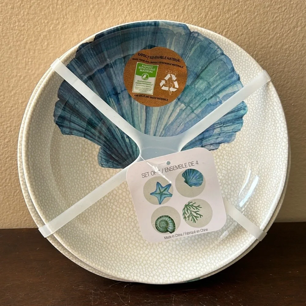 Sigrid Olsen Set Of 4 Blue Seashell Oyster Melamine New Summer Salad Bowls 7.5” - Picture 1 of 3
